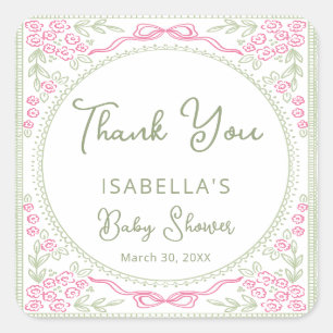 Pegatina Cuadrada Chica de flores silvestres Baby Shower agradecimie