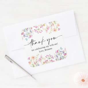 Pegatina Cuadrada Chica de flores silvestres cumpleaños acuarela