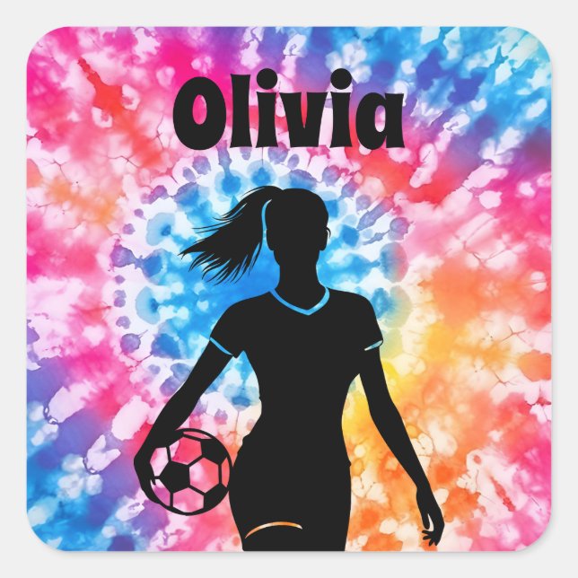 Pegatina Cuadrada Chica de fútbol Aquarelle personalizada de arcoiri (Anverso)