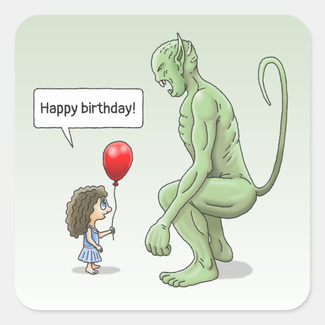 Pegatina Cuadrada Chica de globos y Goblin (Anverso)