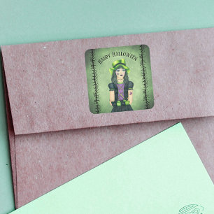 Pegatina Cuadrada Chica de gótico Gorra verde Bonitos Ramas de púas