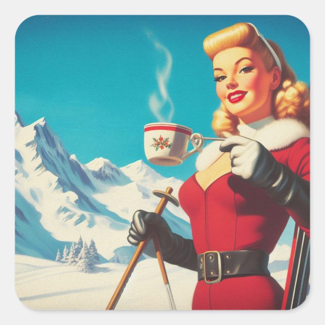 Pegatina Cuadrada Chica de invierno de época (Anverso)