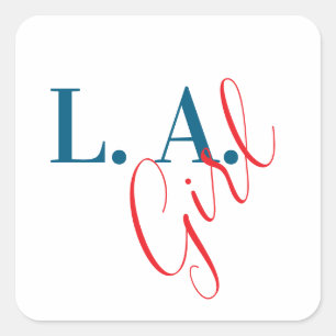 Pegatina Cuadrada Chica de L. A. Los Ángeles Minimalista Moderno Sen
