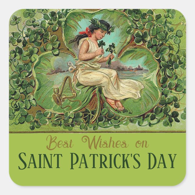 Pegatina Cuadrada Chica de la cosecha del Día de San Patricio con Sh (Anverso)