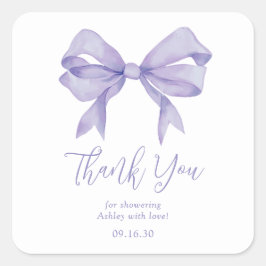 Pegatina Cuadrada Chica de lazo morado Baby Shower agradecimiento