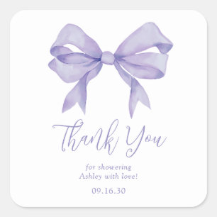 Pegatina Cuadrada Chica de lazo morado Baby Shower agradecimiento
