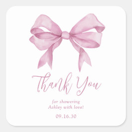Pegatina Cuadrada Chica de lazo rosa, agradecimiento por baby shower