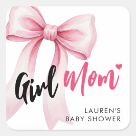 Pegatina Cuadrada Chica de lazo rosa Mamá Cinta Adorable Shower de b