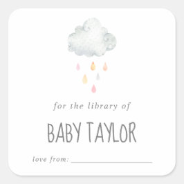 Pegatina Cuadrada Chica de lluvia Baby Shower Bookplate