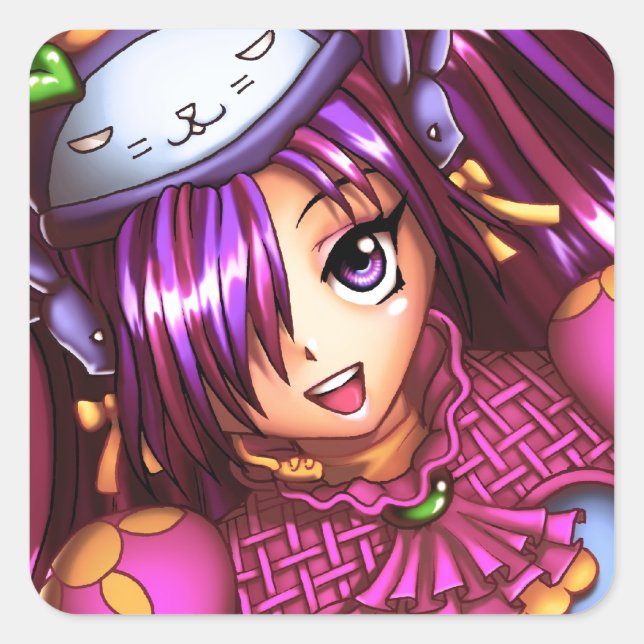 Pegatina Cuadrada Chica de moda japonesa Anime (Anverso)