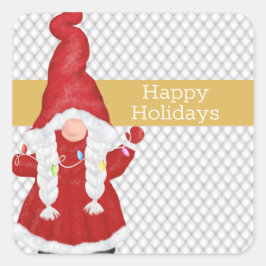 Pegatina Cuadrada Chica de Navidades de clase Gnome Holiday