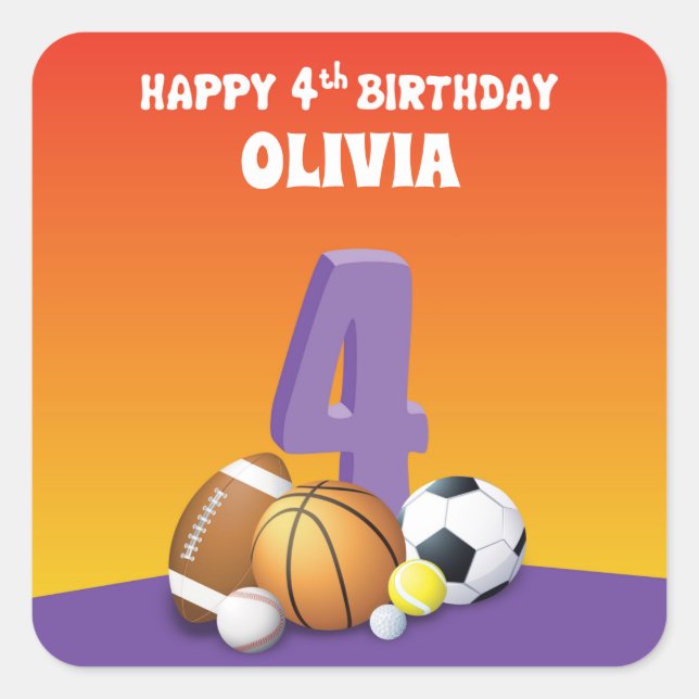 Pegatina Cuadrada Chica de nombre personalizado 4º Balls deportivas  (Anverso)