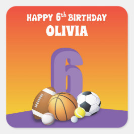 Pegatina Cuadrada Chica de nombre personalizado 6º Balls deportivas