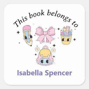 Pegatina Cuadrada Chica de nombres personalizados Cute este libro pe