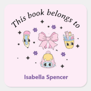 Pegatina Cuadrada Chica De Nombres Personalizados Cute Este Libro Pe