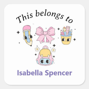 Pegatina Cuadrada Chica de nombres personalizados Cute esto pertenec