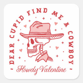 Pegatina Cuadrada Chica de país de vaqueros del día de San Valentín