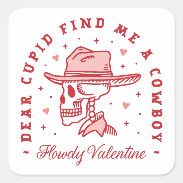 Pegatina Cuadrada Chica de país de vaqueros del día de San Valentín (Anverso)