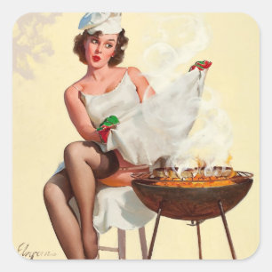 Pegatina Cuadrada Chica de pin-up de barbacoa