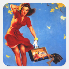 Pegatina Cuadrada Chica de pinza de caída retro vintage