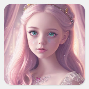 Pegatina Cuadrada Chica de princesas con ojos azules