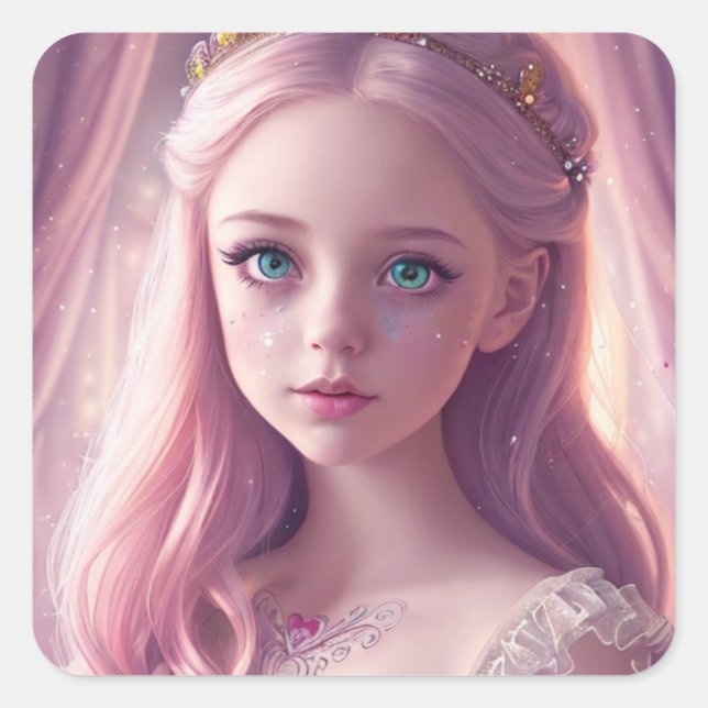 Pegatina Cuadrada Chica de princesas con ojos azules (Anverso)