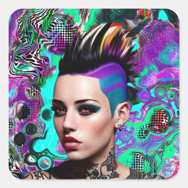 Pegatina Cuadrada Chica de Punk de Mohawk Resumen arte (Anverso)