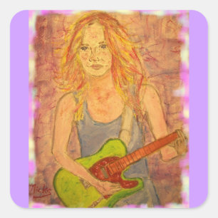 Pegatina Cuadrada chica de rock folclórico juguetón eléctrico