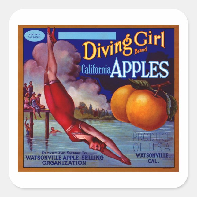 Pegatina Cuadrada Chica de submarinismo California Apples (Anverso)