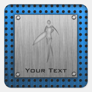 Pegatina Cuadrada Chica de Surfing; Aspecto Metalizado cepillado