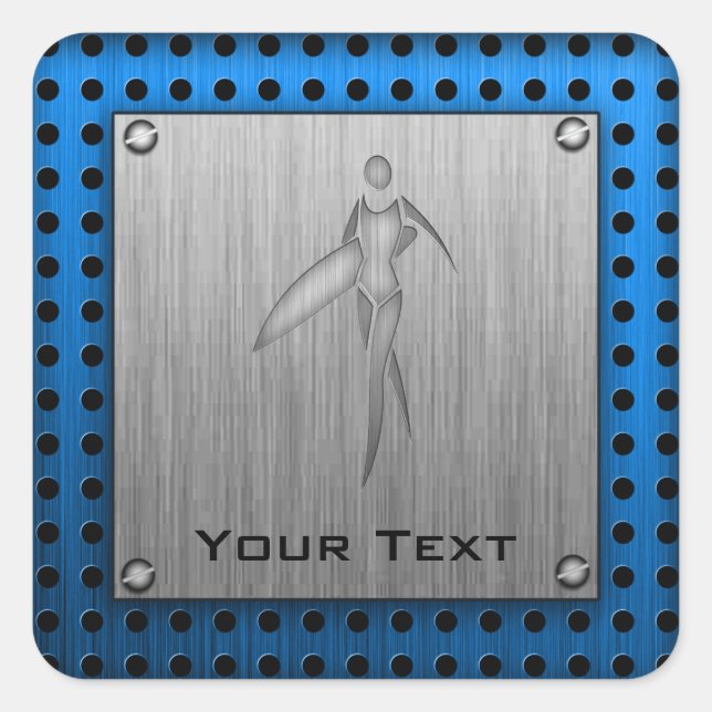 Pegatina Cuadrada Chica de Surfing; Aspecto Metalizado cepillado (Anverso)