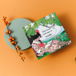 Pegatina Cuadrada Chica de vintage leyendo la placa del libro