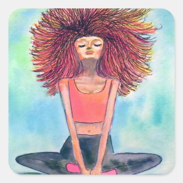 Pegatina Cuadrada Chica de yoga arte de serenidad (Anverso)