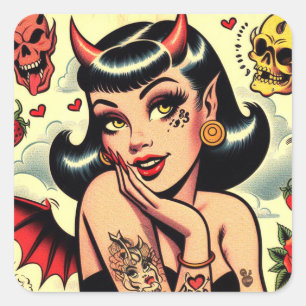 Pegatina Cuadrada Chica del diablo