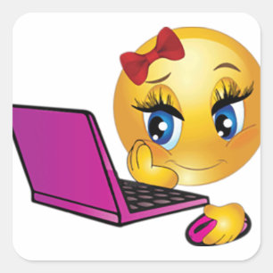 Pegatina Cuadrada Chica del Emoji de Portátil