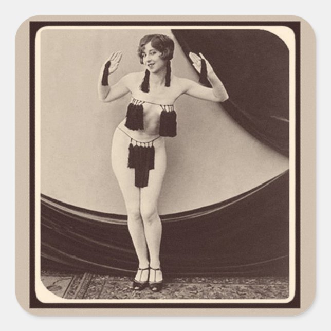 Pegatina Cuadrada Chica del Flapper de 1920 (Anverso)