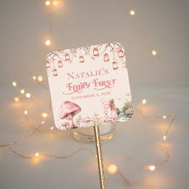 Pegatina Cuadrada Chica del primer tema de hadas Personalizado Fiest