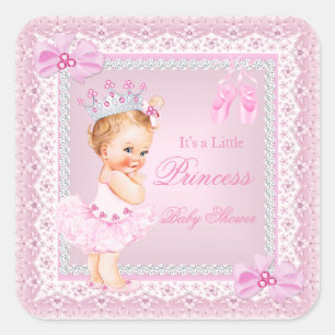 Pegatina Cuadrada Chica del Princesa Baby Shower Pink Ballerina Blon
