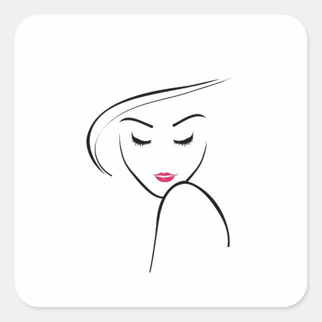 Pegatina Cuadrada chica delgado con lápiz labial rosa (Anverso)