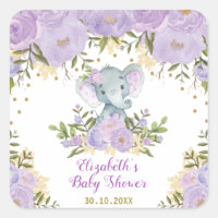 Chica Elephant Purple Gold Flower Baby Shower