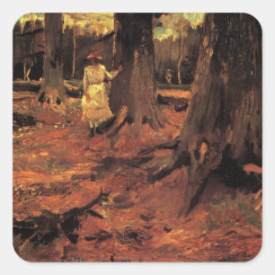 Pegatina Cuadrada Chica en blanco en los bosques por Vincent van Gog