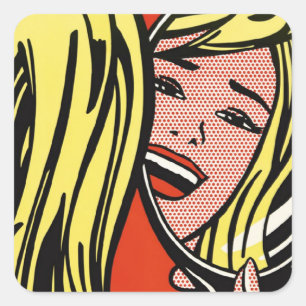 Pegatina Cuadrada Chica En Espejo - Lichtenstein - Arte Pop de época