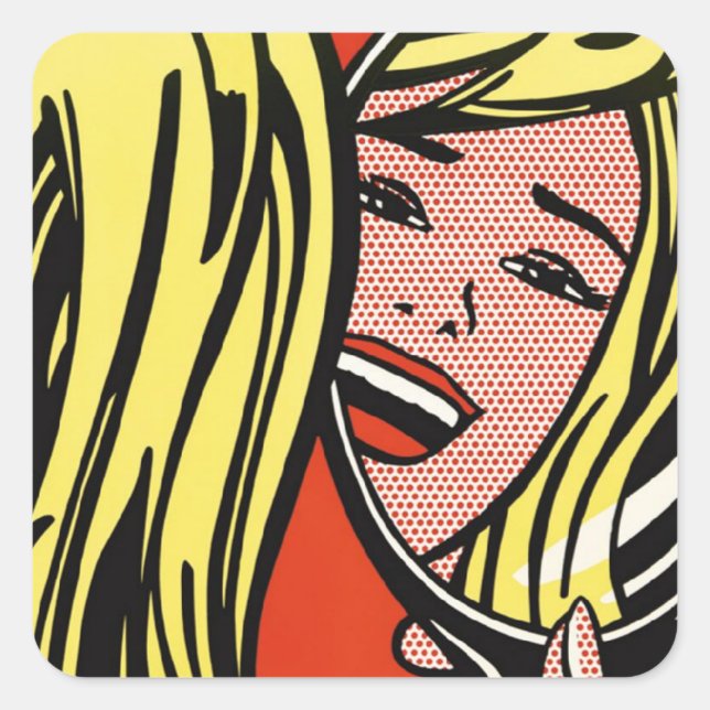 Pegatina Cuadrada Chica En Espejo - Lichtenstein - Arte Pop de época (Anverso)