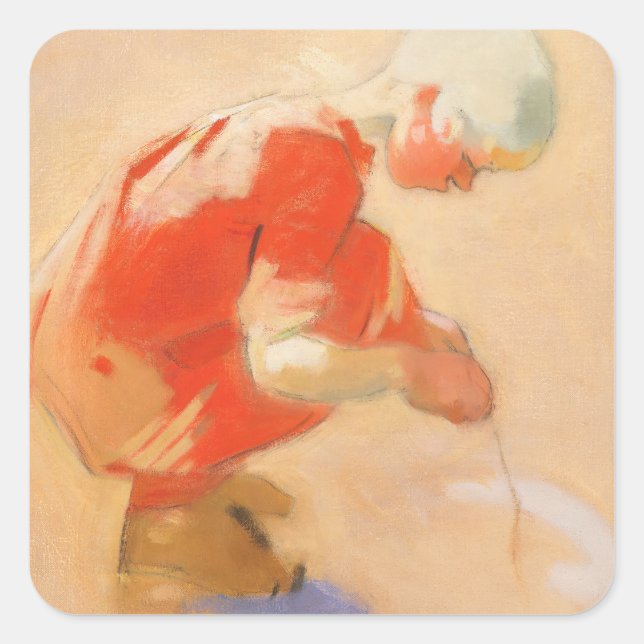 Pegatina Cuadrada Chica en la arena, Helene Schjerfbeck (Anverso)