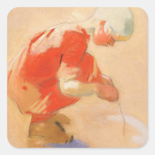 Pegatina Cuadrada Chica en la arena, Helene Schjerfbeck