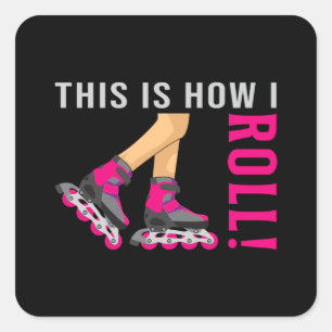 Pegatina Cuadrada Chica en línea patinando Queen Skates Skater regal
