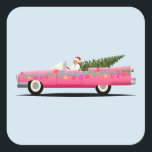 PEGATINA CUADRADA CHICA EN PINK CLÁSICO CADDY CHRISTMAS STICKERS<br><div class="desc">NAVIDAD DE COCHE CLÁSICA ROSA</div>