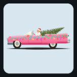 PEGATINA CUADRADA CHICA EN PINK CLÁSICO CADDY CHRISTMAS STICKERS<br><div class="desc">NAVIDAD DE COCHE CLÁSICA ROSA</div>