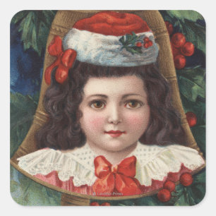 Pegatina Cuadrada Chica en Santa Hat en Bell