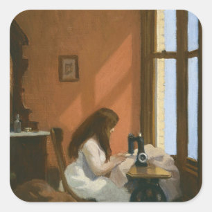 Pegatina Cuadrada Chica en una máquina de coser (por Edward Hopper)